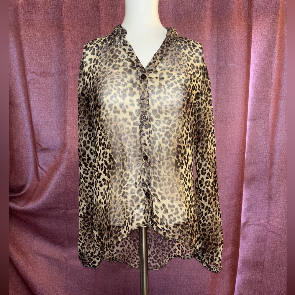 Dots Cheetah Print Sheer Button Up Women’s Size Medium